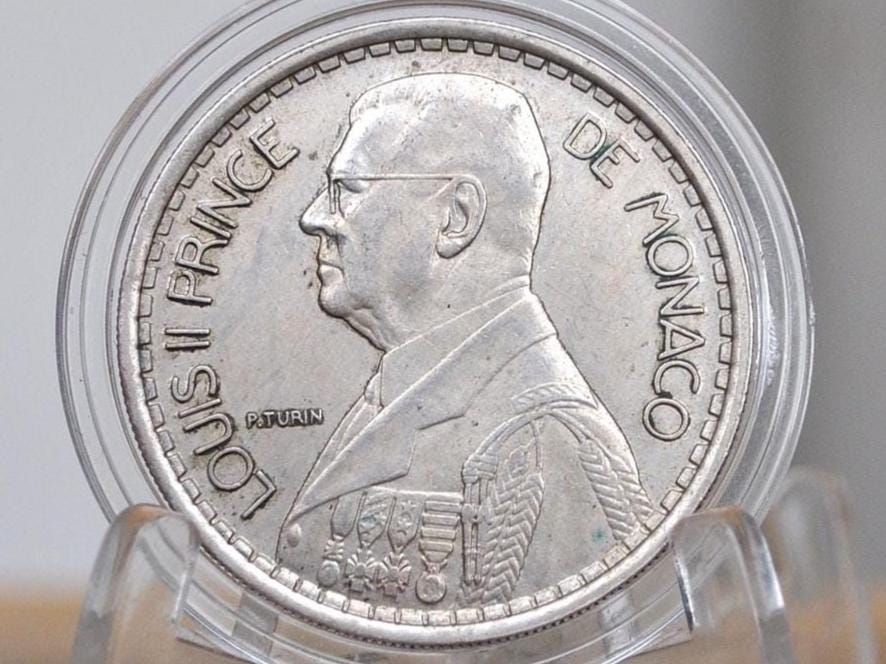1947 20 Francs Monaco - UNC Condition - Louis II - Unique European Coins -