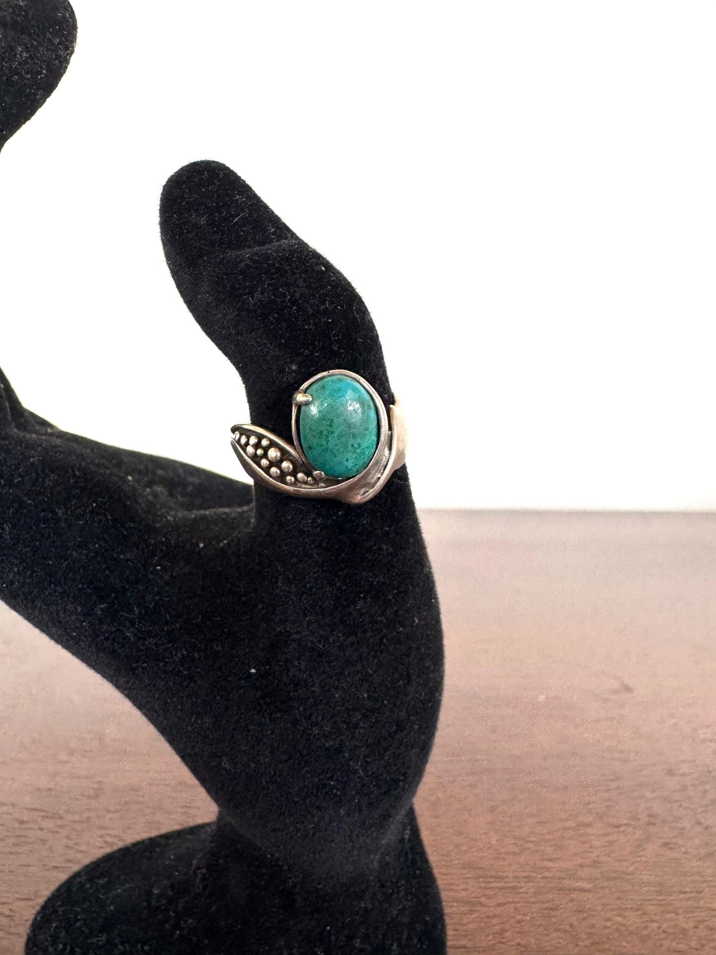 Ornate Sterling Silver Dokus Turquoise Ring - Size 6 - Dokus Ornate Design Ring - 925 Dokus Ring