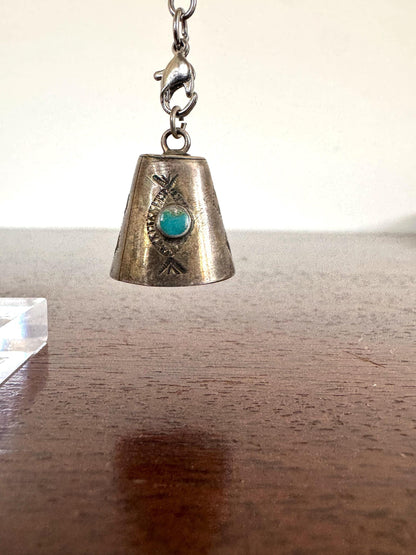 Vintage Fred Harvey Era Southwestern Native American Turquoise Sterling Silver Bell Charm - Sterling Silver Native American Charms