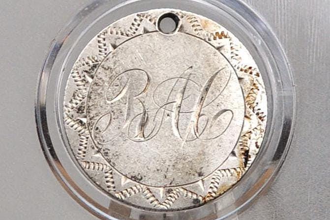 Genuine Antique Love Token, Initials RM - Made From an 1875 Silver Dime - Beautiful Scroll Work, 1800s Silver Love Token