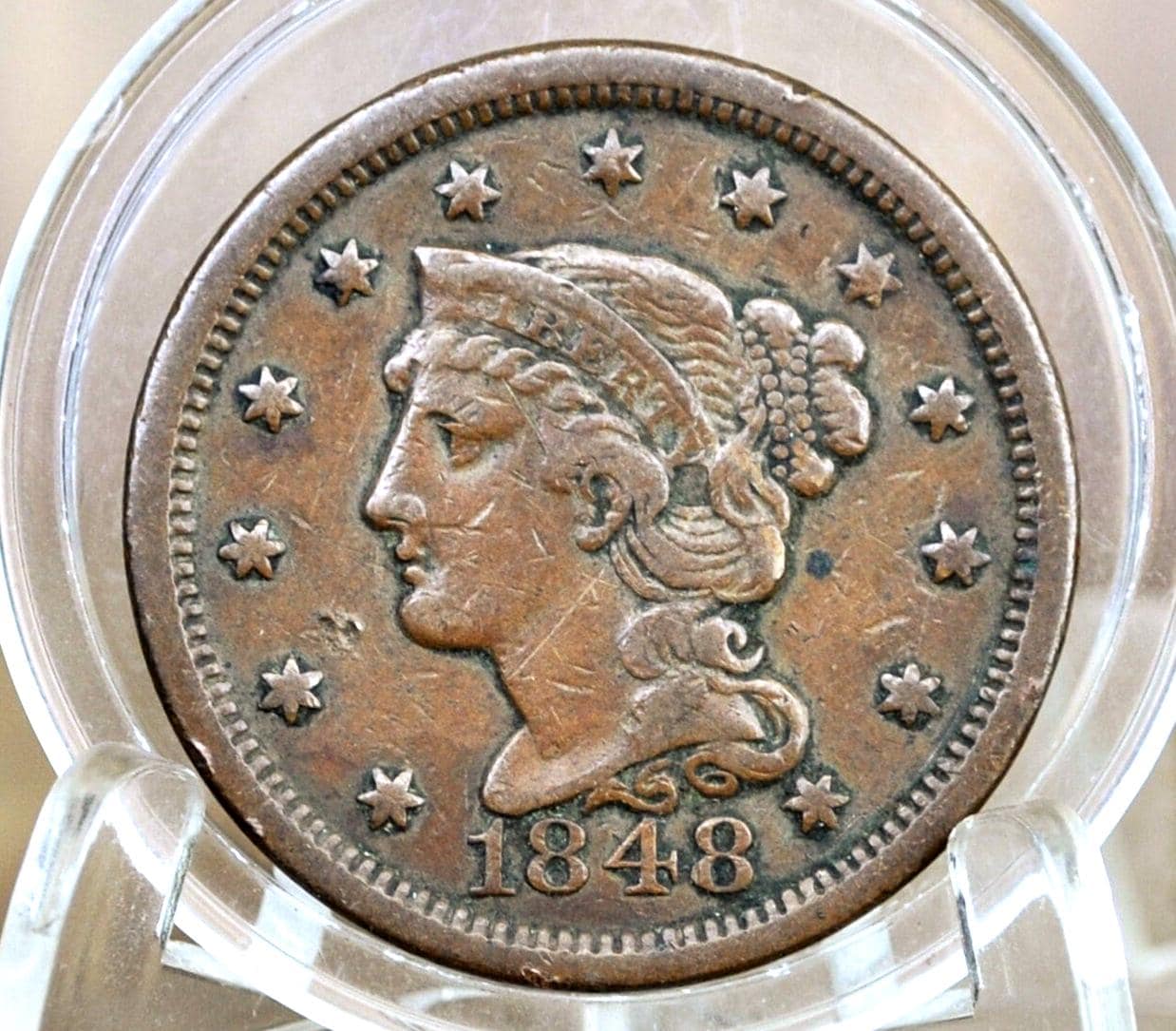 1848 Braided Hair Large Cent - Choose by Grade VG-VF - 1848 Coronet Cent - 1848 US Large Cent - Braided Hair 1839 to 1857
