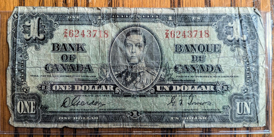 1937 Canadian 1 Dollar Banknote - Choose by Note - Gordon/Towers, Coyne/Towers Signed - Large Size Canadian One Dollar Bill 1937