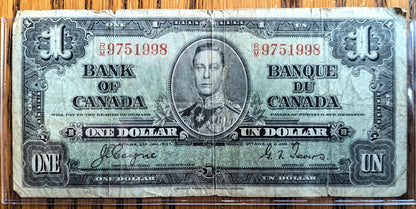 1937 Bank of Canada 1 Dollar Note - Choose by Prefix - Coyne/Towers Signatures - 1937 Canadian One Dollar Bill - P#58e