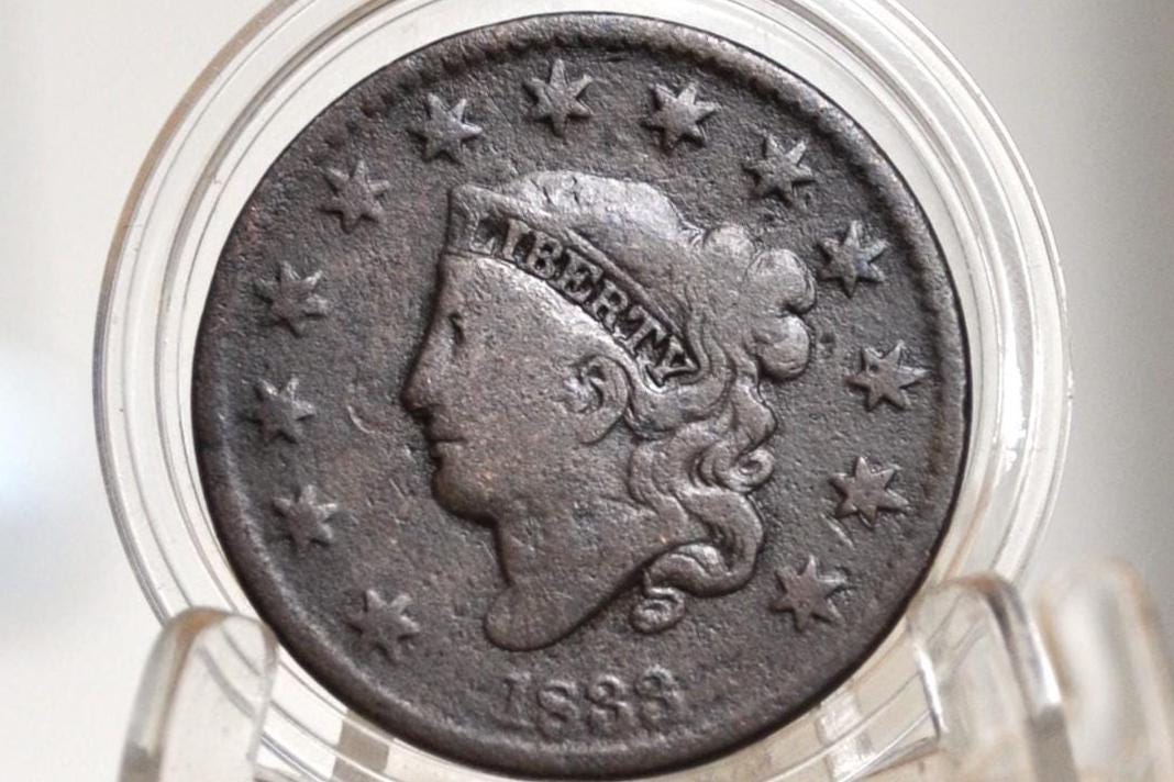 1833 Matron Head Large Cent - VG (Very Good) Grade / Condition - 1833 Liberty Head Cent - 1833 One Cent - Matron Head 1816 to 1835