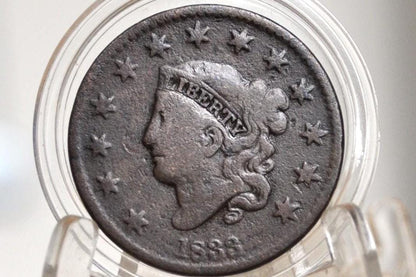 1833 Matron Head Large Cent - VG (Very Good) Grade / Condition - 1833 Liberty Head Cent - 1833 One Cent - Matron Head 1816 to 1835