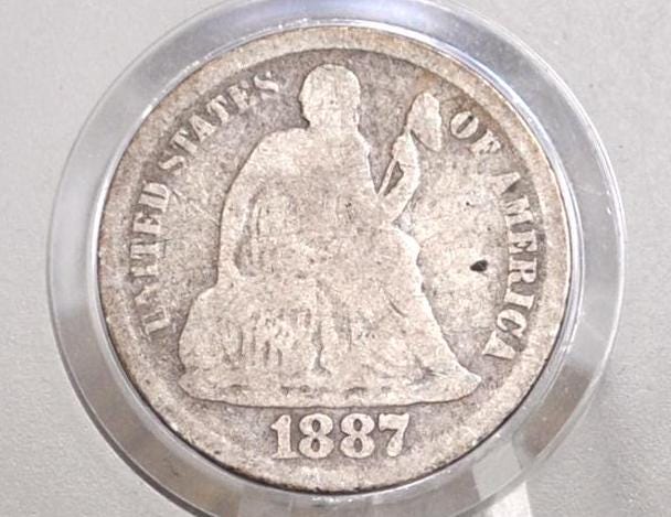 1887 Seated Liberty Dimes - VF Detail and VG+ - 1887 Silver Dime / 1887 Liberty Seated Dime - US Historic Coin - Choose by Grade -