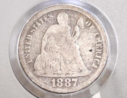 1887 Seated Liberty Dimes - VF Detail and VG+ - 1887 Silver Dime / 1887 Liberty Seated Dime - US Historic Coin - Choose by Grade -