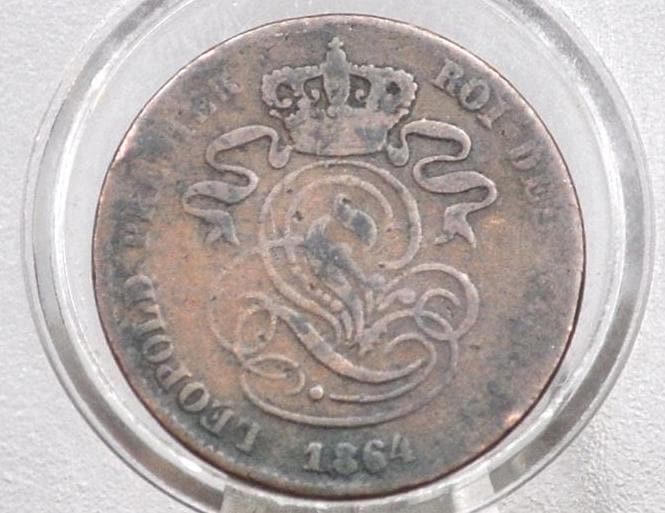 1864 Belgian 2 Centimes - VG/F, Great Detail - Leopold I - 1864 Belgium 2 Cents, Incredible Coin for a collection, Better Date