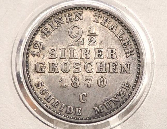 1870 Prussian 2 1/2 Silber Groschen Coin - AU (About Uncirculated) Condition - William I -