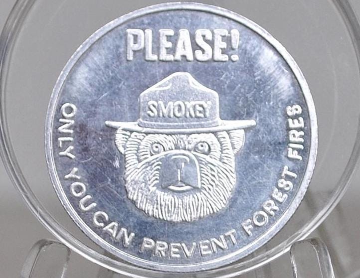 Smokey the Bear "Only You Can Prevent Forest Fires" Aluminum Token - State Forester Pledge Token - Vintage Collectible Token -