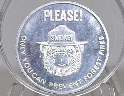 Smokey the Bear "Only You Can Prevent Forest Fires" Aluminum Token - State Forester Pledge Token - Vintage Collectible Token -