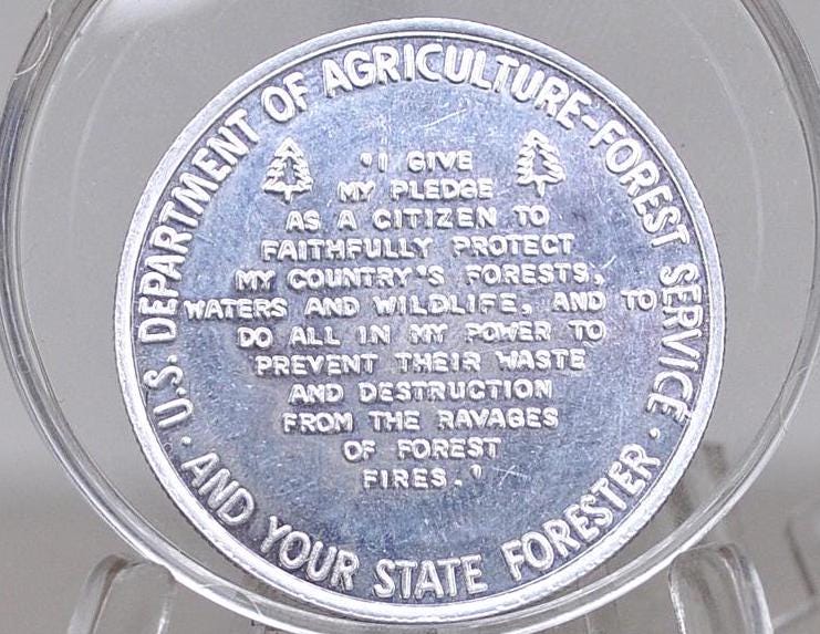 Smokey the Bear "Only You Can Prevent Forest Fires" Aluminum Token - State Forester Pledge Token - Vintage Collectible Token -