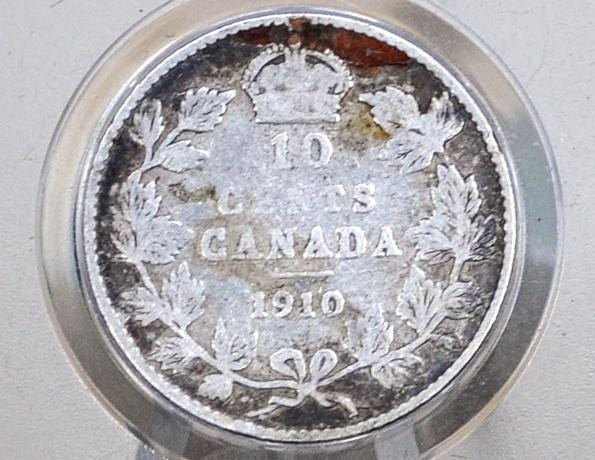 1910 Canadian Silver 10 Cent Coin - G/VG (Very Good) Condition - King George - Canada 10 Cent Sterling Silver 1910 Canada