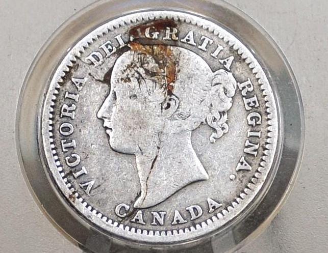 1899 Canadian Silver 10 Cent Coin - F (Fine) Grade - Queen Victoria Canada Ten Cent Sterling Silver 1899 Small 99