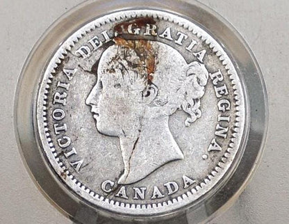 1899 Canadian Silver 10 Cent Coin - F (Fine) Grade - Queen Victoria Canada Ten Cent Sterling Silver 1899 Small 99