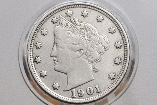 1901 Liberty Head Nickel - G-F (Good to Fine), Choose by Grade - V Back Nickel Liberty Head Nickel 1901 V Nickel - 1901 Nickel