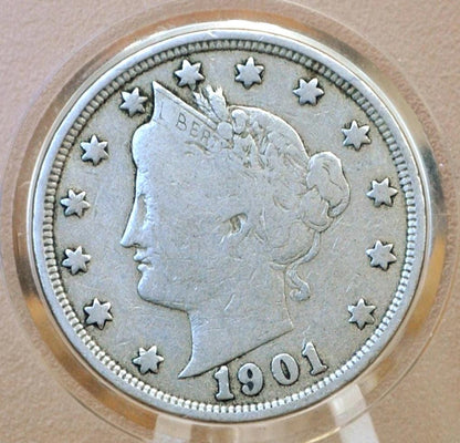 1901 Liberty Head Nickel - G-F (Good to Fine), Choose by Grade - V Back Nickel Liberty Head Nickel 1901 V Nickel - 1901 Nickel