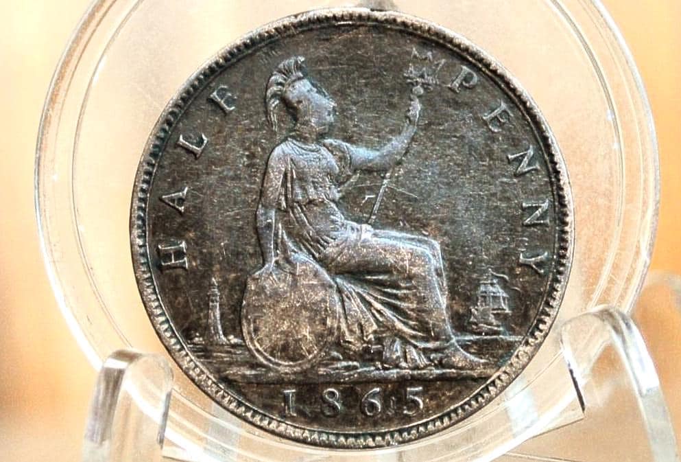 1865 Great Britain Half Penny - VF++, UK Half Penny 1865 - Queen Victoria 1/2 Penny - Bronze - ha'penny 1865