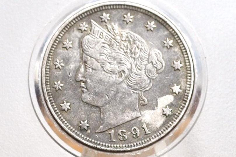 1891 Liberty Head Nickel - AG (About Good) Grade - Lower Mintage Date - 1891 V Nickel - Philadelphia Mint - 1891 Nickel