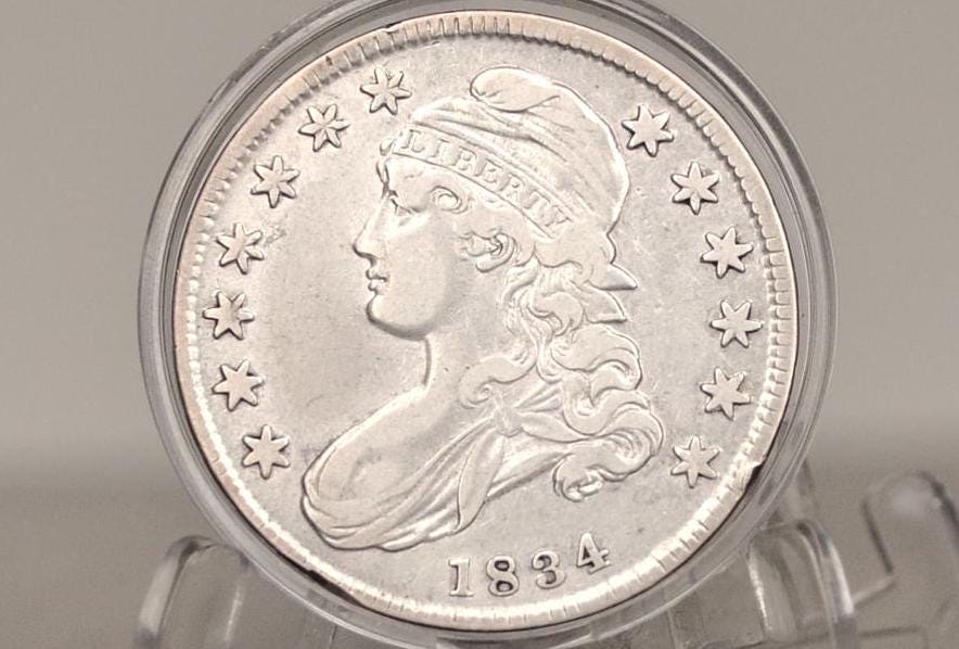 1834 Capped Bust Half Dollar - XF (Extremely Fine); Great Color and Issue Free - 1834 Half Dollar US Half Dollar 1834 - Early American Coin