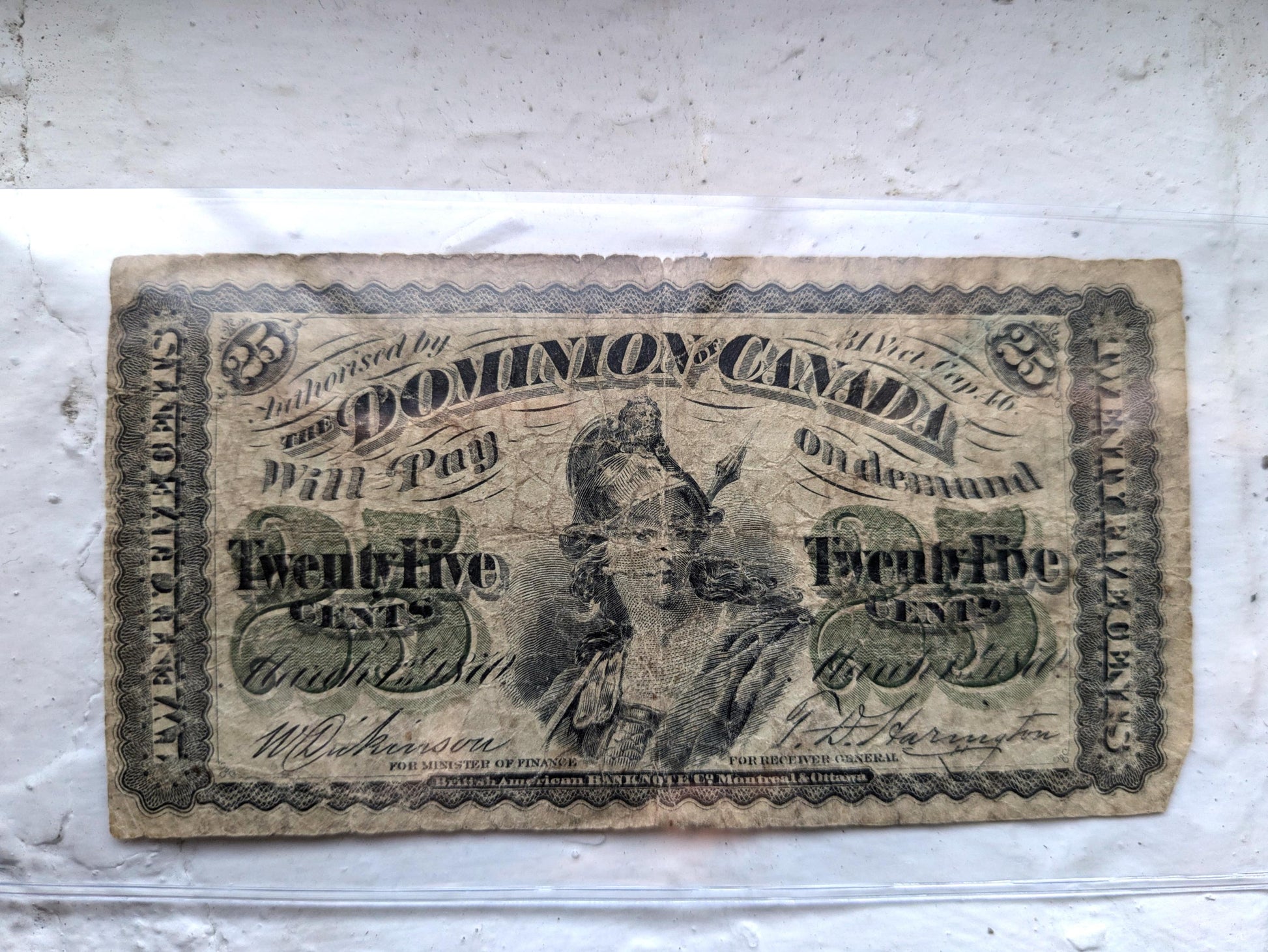 1870 25 Cent Fractional Note Dominion of Canada - G/VG / 1870 Canadian Fractional Currency Twenty Five Cents - Great Design (Copy)