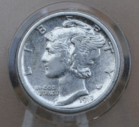 1918-D Mercury Dime - AG-F (About Good to Fine) Grade -Denver Mint- 1918 D Silver Dime - 1918 D Winged Liberty Head Dime - Silver Dime