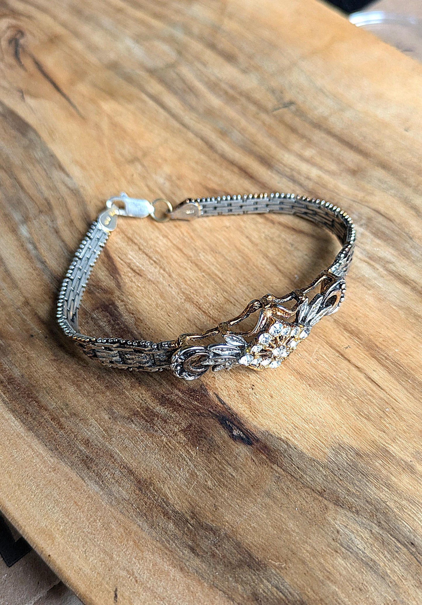 Regal Sterling Silver Cubic Zirconia 3-Tone Bracelet - 7 Inches - Replaced Clasp - Sterling Silver 925 Cubic Zirconia 3-Tone Bracelet