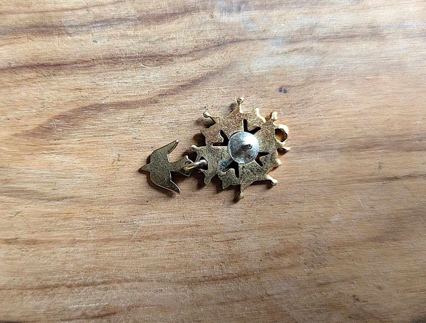 Antique Sterling Silver Huguenot Cross Symbol Pin - Dove Royal Society Pin - French Bronze Enamel Holy Cross Pin - Holy Ghost, Holy Spirit