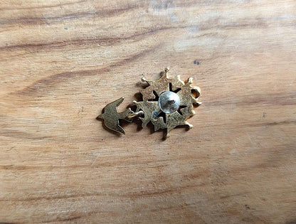 Antique Sterling Silver Huguenot Cross Symbol Pin - Dove Royal Society Pin - French Bronze Enamel Holy Cross Pin - Holy Ghost, Holy Spirit