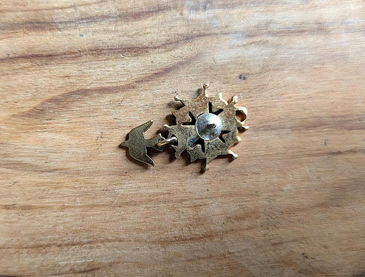 Antique Sterling Silver Huguenot Cross Symbol Pin - Dove Royal Society Pin - French Bronze Enamel Holy Cross Pin - Holy Ghost, Holy Spirit