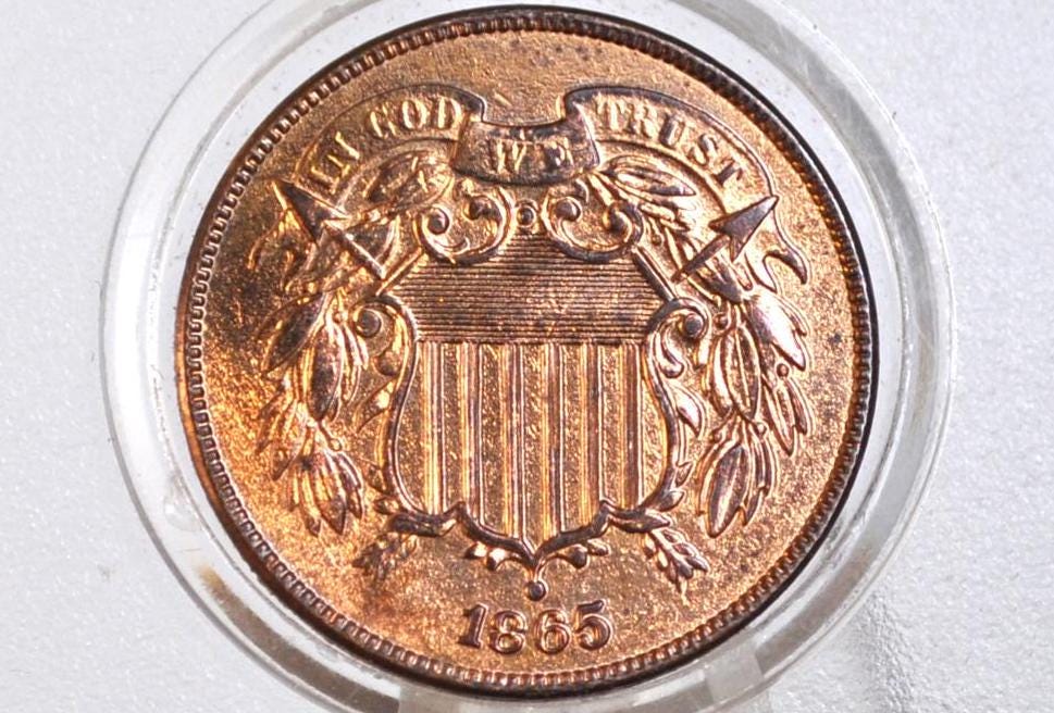 1865 Two Cent US Coin - G-XF (Good to Extremely Fine) Choose by Grade - Civil War Era - 2 Cent Piece 1865 Two Cent Coins