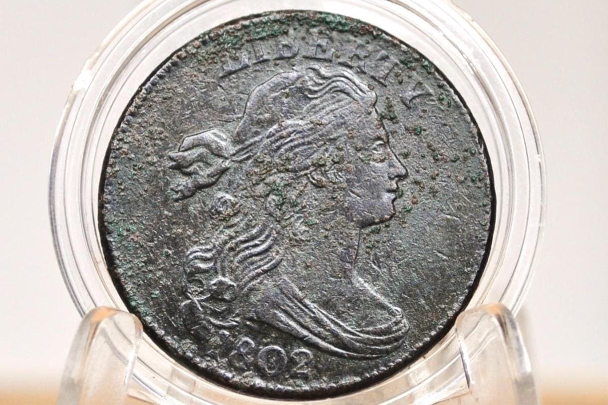 1802 Draped Bust Large Cent - Uncirculated Details, Prior Corrosion - US Large Cent 1802 One Cent US - Rarer Date, Competitively Priced