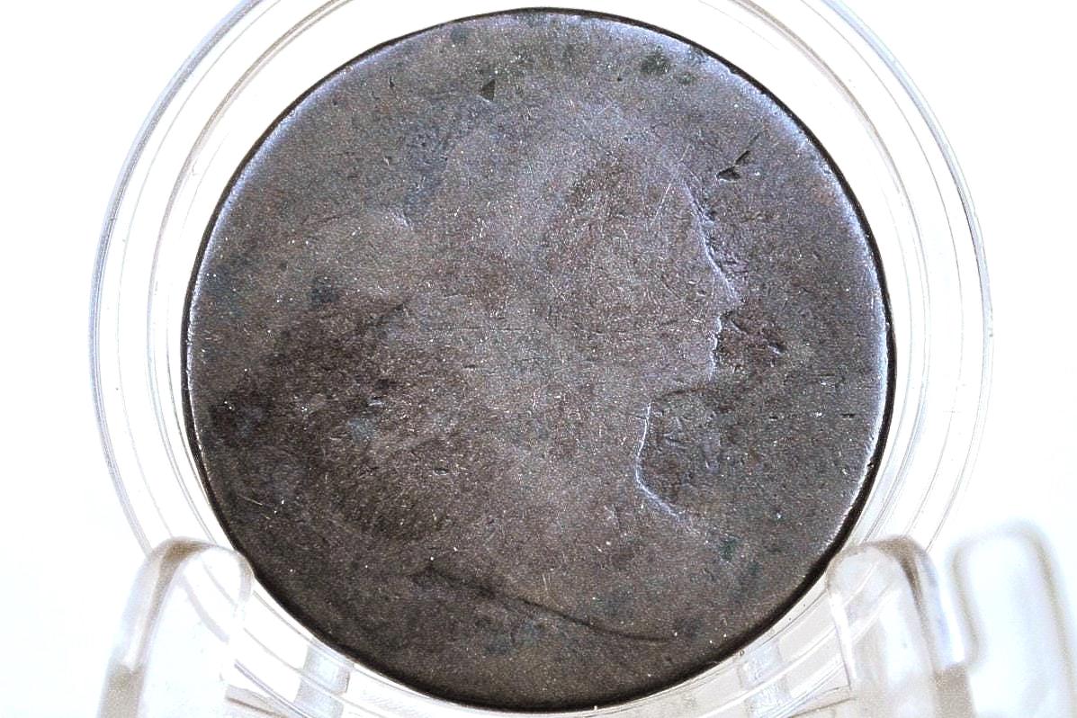 1802 Draped Bust Large Cent, With Stems - Fair, Very Worn, Weak Date but readable - US Large Cent 1802 One Cent US - Lower Grade