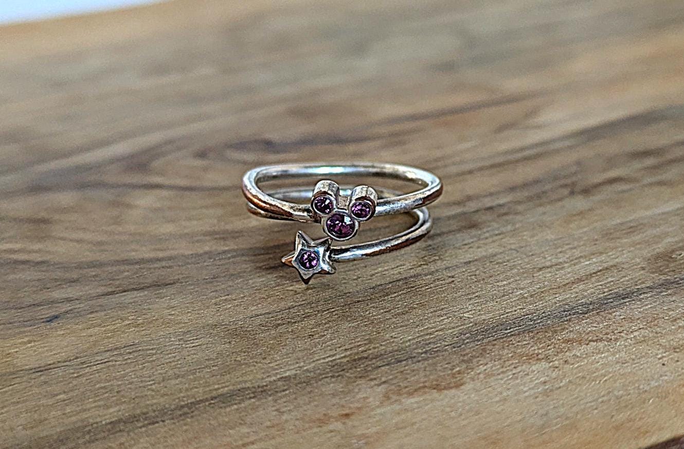 Vintage Sterling Silver Disney Amethyst Birthstone Ring - Size 5.5 - Star and Mickey Mouse Ears Ring - Amethyst Birthstone Ring Disney