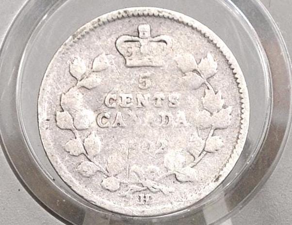 1902 Canadian Silver 5 Cent Coin - XF+ - King George - Canada 5 Cent Sterling Silver 1902 Canada - Lower Mintage
