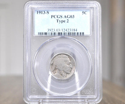 1913-S Buffalo Nickel Type 2 - AG (PCGS) - Key Date And Mint - 1913 S Indian Head Nickel Type 2 1913 S Type Two 1913S Nickel - Rare