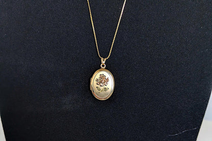 Beautiful 14K Gold Filled Rose Gold Black Hills Oval Photo Locket - 18 Inches - Black Hills Rose Gold Floral Oval Photo Locket