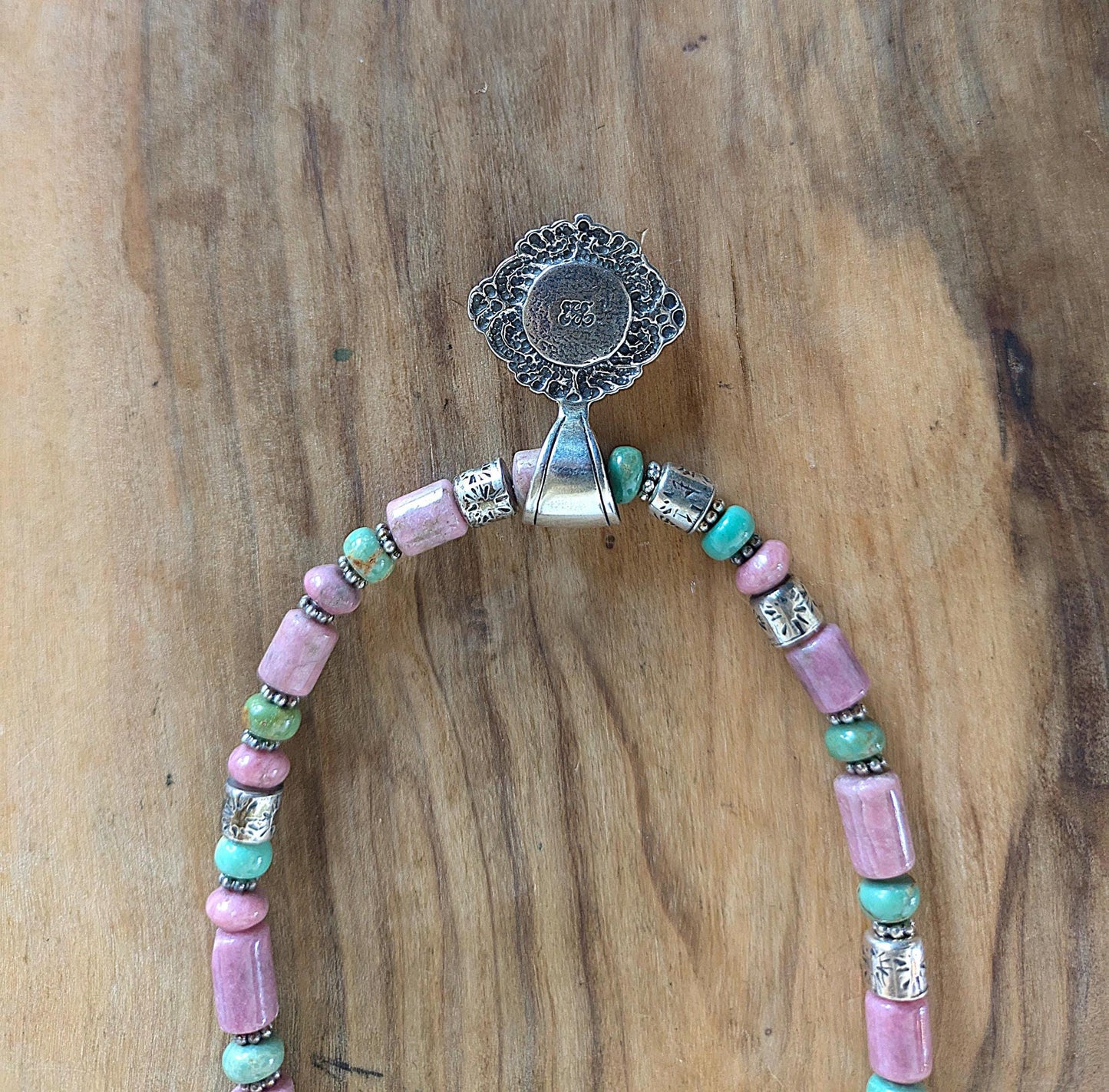 Vintage Carolyn Pollack Sterling Silver Southwestern Rhodonite and Turquoise Beaded Necklace - 17-19 Inches Adjustable