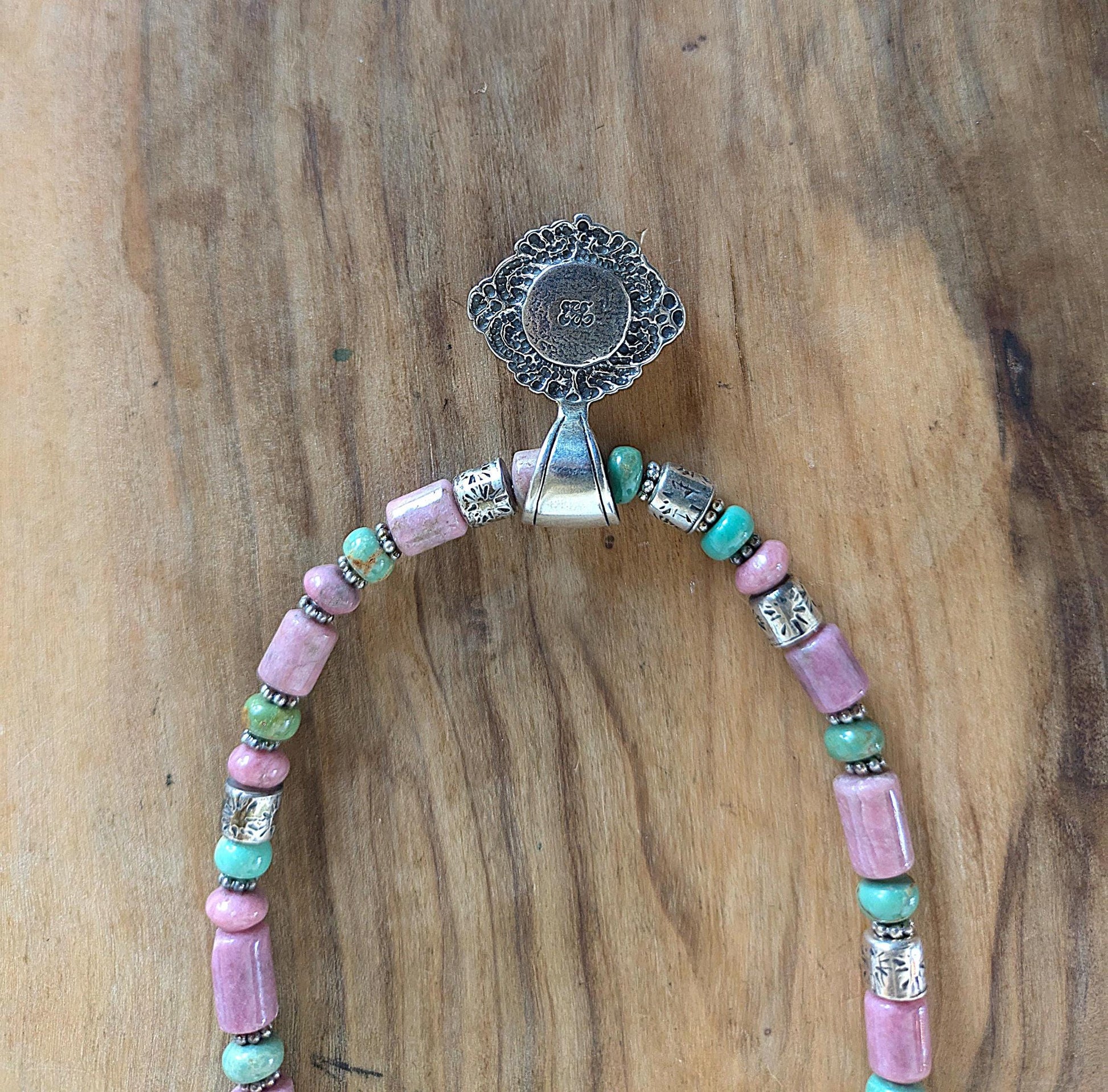 Vintage Carolyn Pollack Sterling Silver Southwestern Rhodonite and Turquoise Beaded Necklace - 17-19 Inches Adjustable