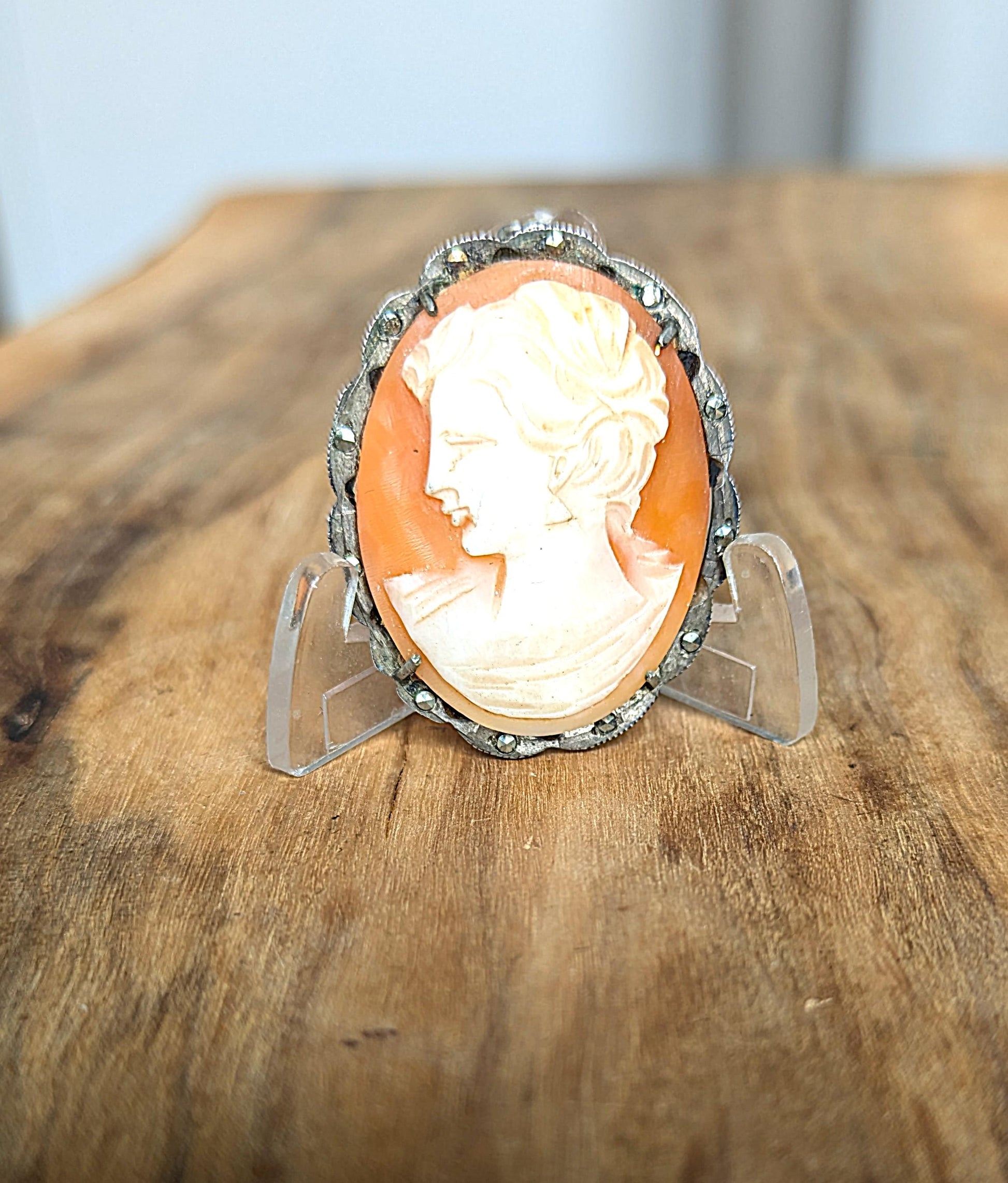 Antique Authentic 800 Continental Silver Cameo Pendant - Vintage Victorian Woman Cameo 800 Continental Silver Pendant