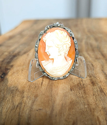 Antique Authentic 800 Continental Silver Cameo Pendant - Vintage Victorian Woman Cameo 800 Continental Silver Pendant