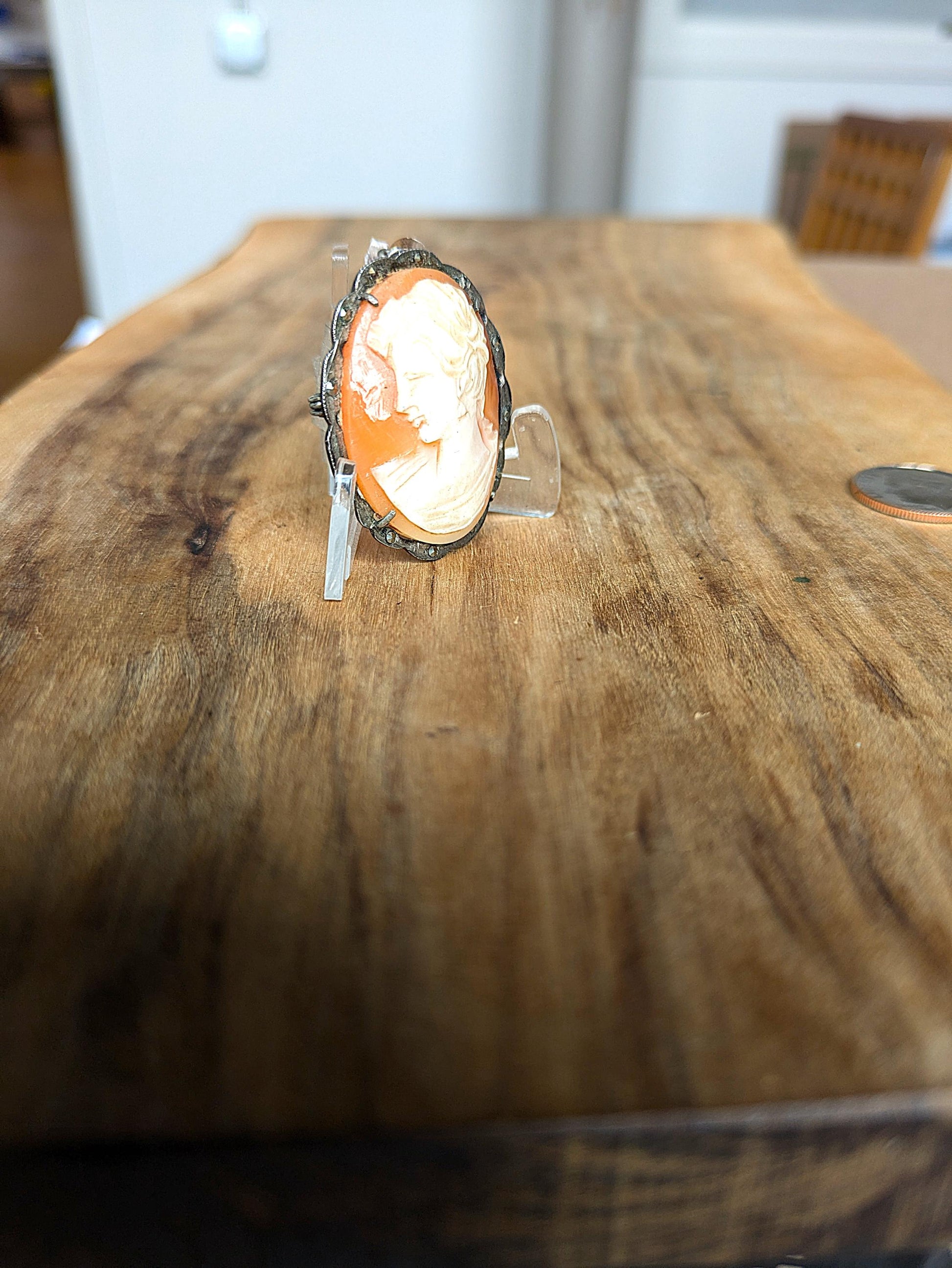 Antique Authentic 800 Continental Silver Cameo Pendant - Vintage Victorian Woman Cameo 800 Continental Silver Pendant