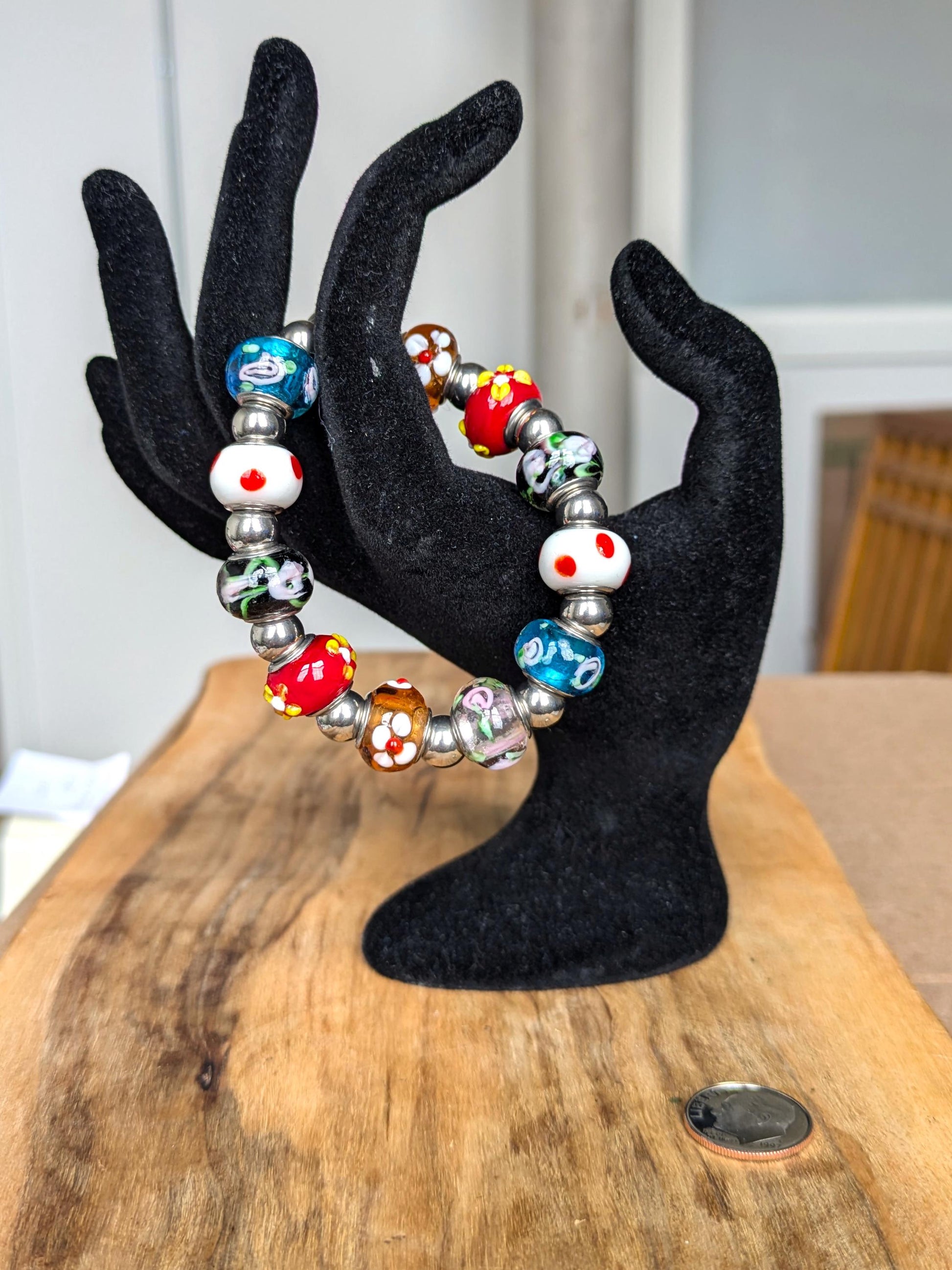 Symmetrical Angela Moore Stainless Steel Murano Glass Bracelet - Murano Glass Bracelet - Angela Moore Murano Glass Bracelet
