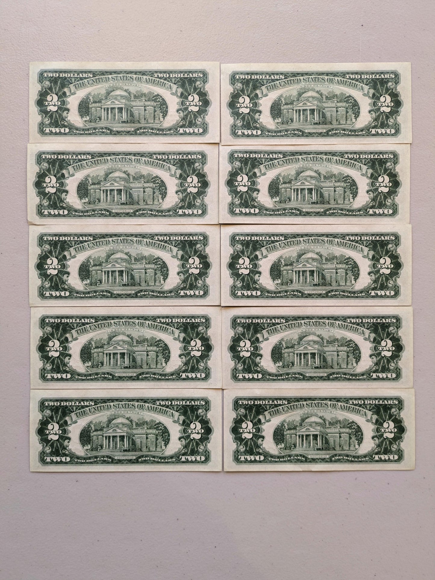 Set of 5 1963A Red Seal 2 Dollar United States Notes - UNC - Consecutive Serial Numbers - 1963 A Two Dollar Legal Tender Notes - Fr.1514 (Co