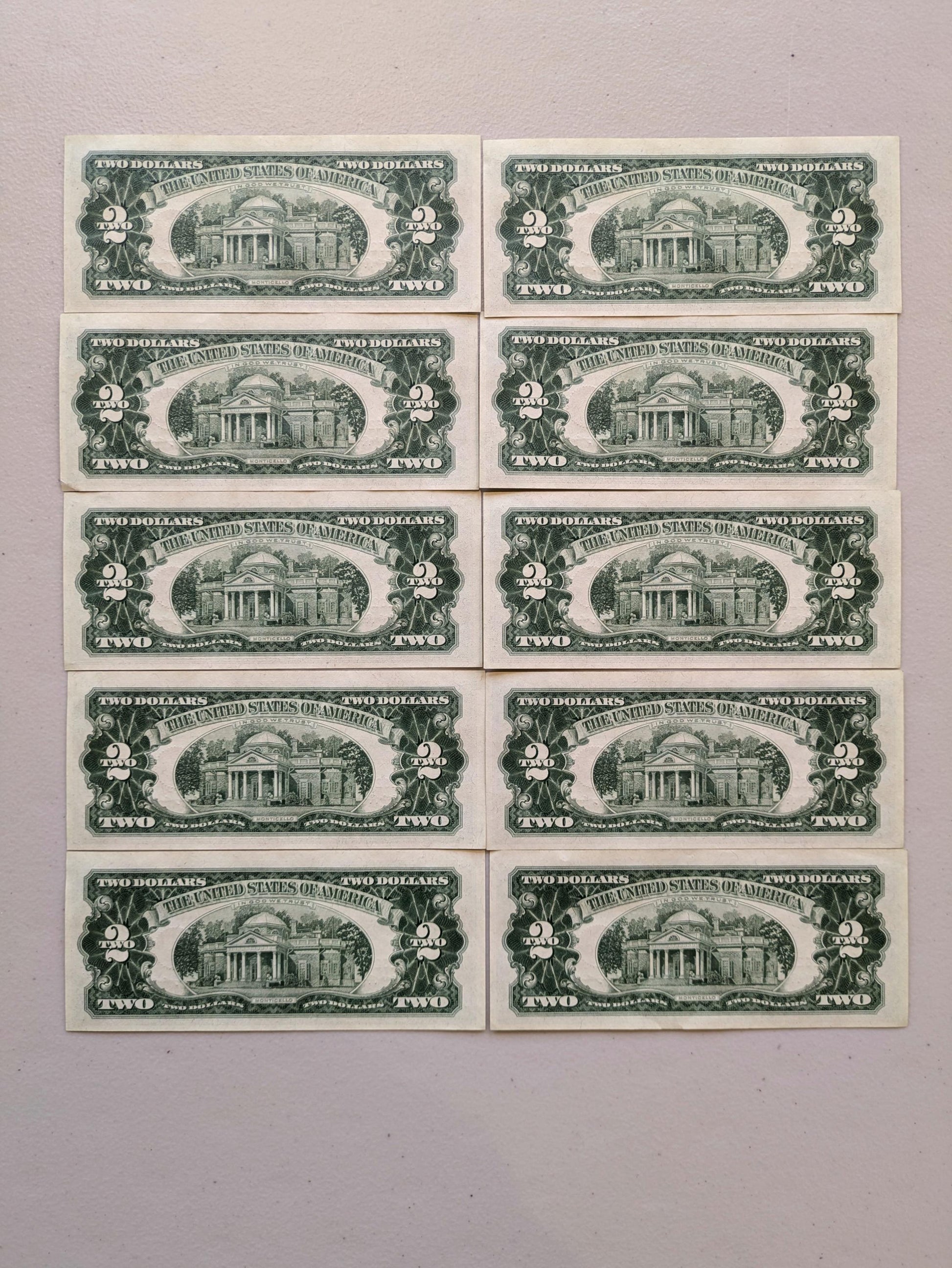 Set of 5 1963A Red Seal 2 Dollar United States Notes - UNC - Consecutive Serial Numbers - 1963 A Two Dollar Legal Tender Notes - Fr.1514 (Co