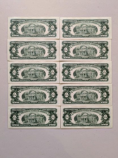 Set of 5 1963A Red Seal 2 Dollar United States Notes - UNC - Consecutive Serial Numbers - 1963 A Two Dollar Legal Tender Notes - Fr.1514 (Co