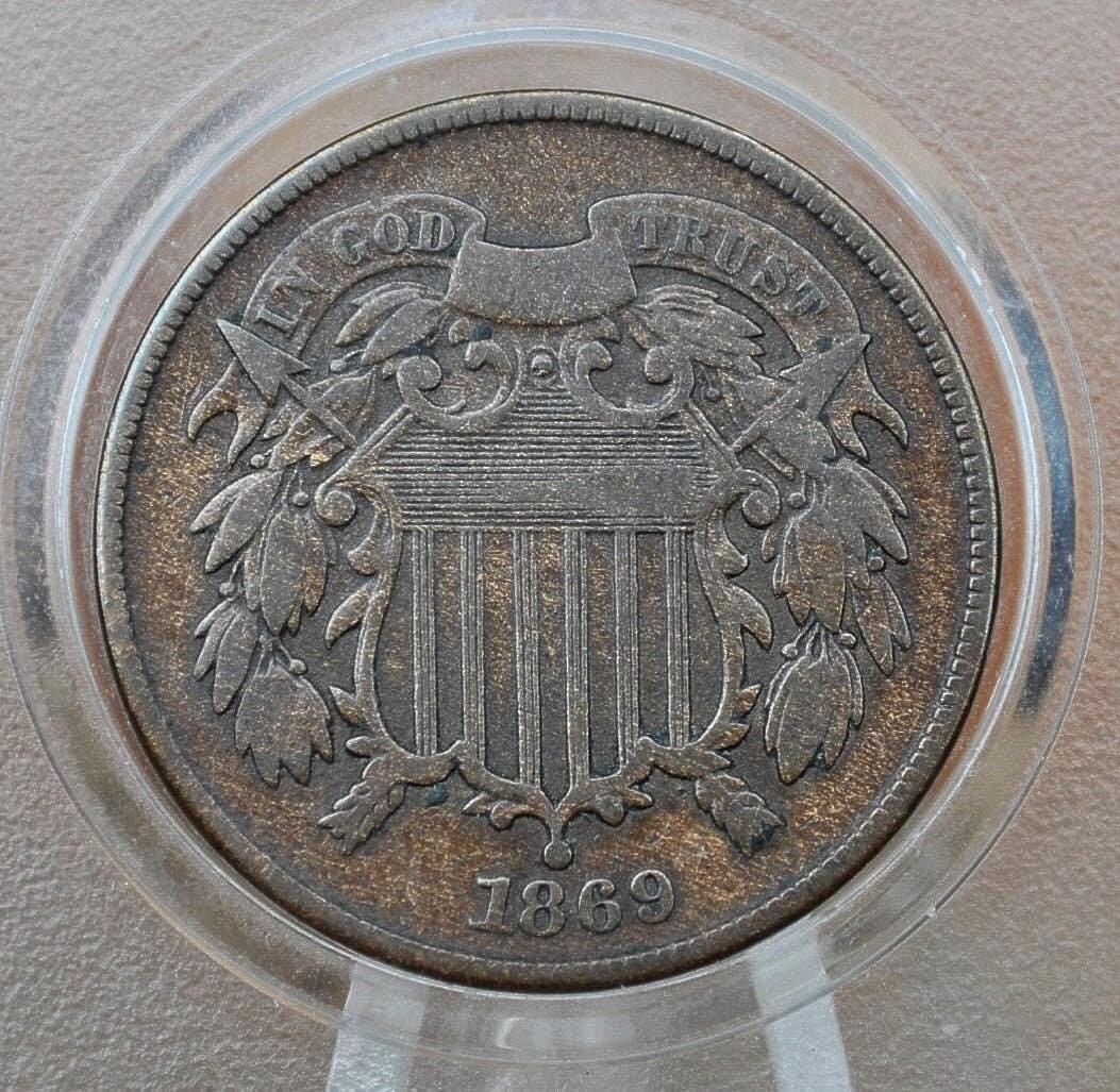1869 Two Cent US Coin - VG-F (Very Good to Fine) Grade / Condition - Civil War Era - 2 Cent Piece 1869 - Two Cent Coins