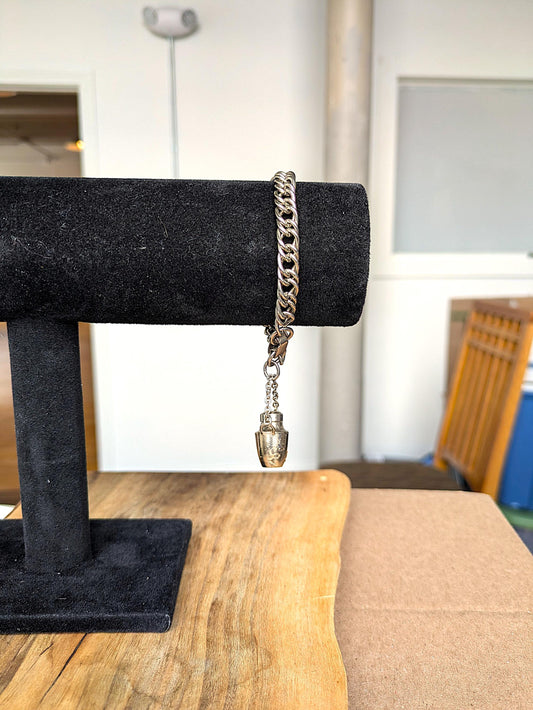 Antique 1940-1950s Silver Tone Chunky Perfume Urn Bracelet - Chunky Chain Bracelet - Perfume Urn Chain Bracelet - 18 mm