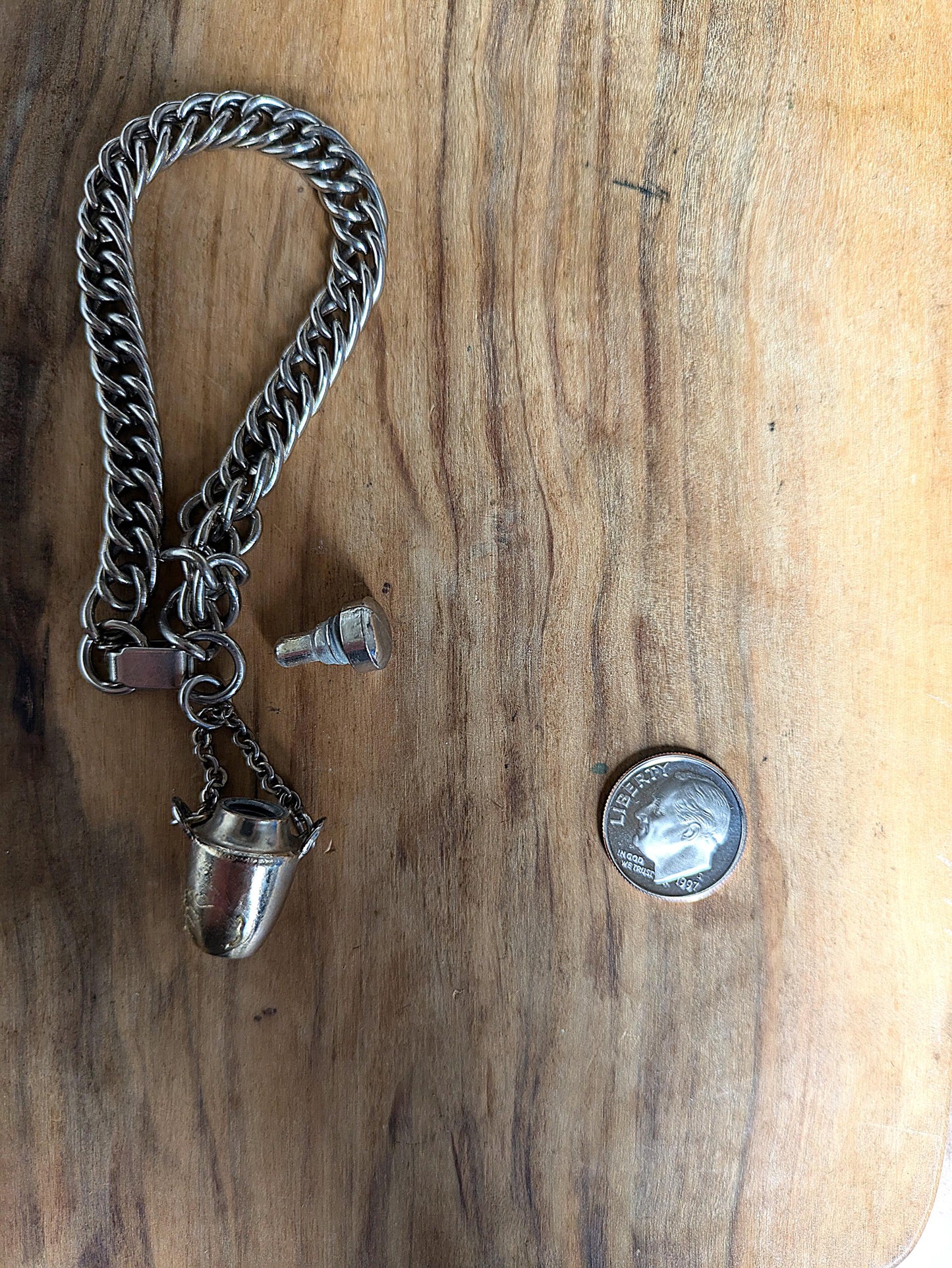 Antique 1940-1950s Silver Tone Chunky Perfume Urn Bracelet - Chunky Chain Bracelet - Perfume Urn Chain Bracelet - 18 mm