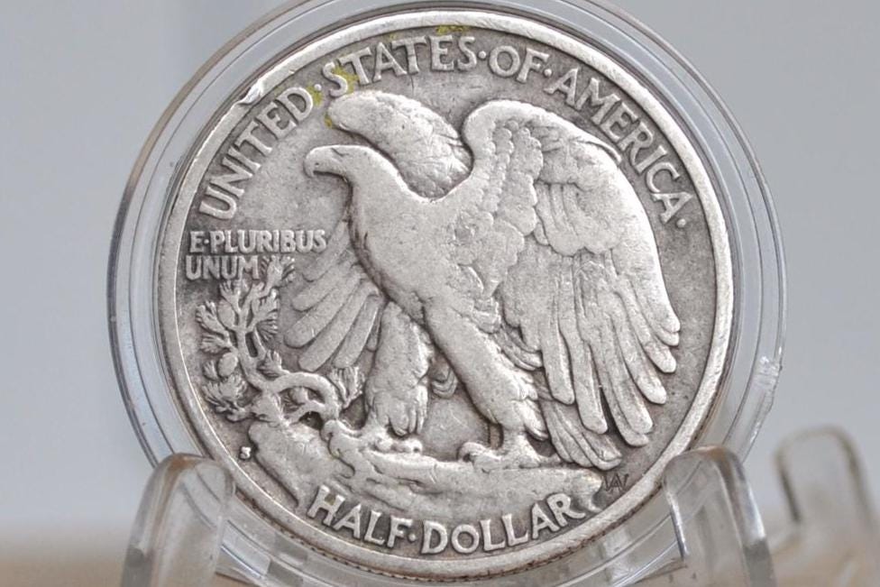 1933-S Walking Liberty Silver Half Dollar - F (Fine) Grade / Condition - San Francisco Mint - 1933S 1933 S Half Dollar - WLH 1933 S